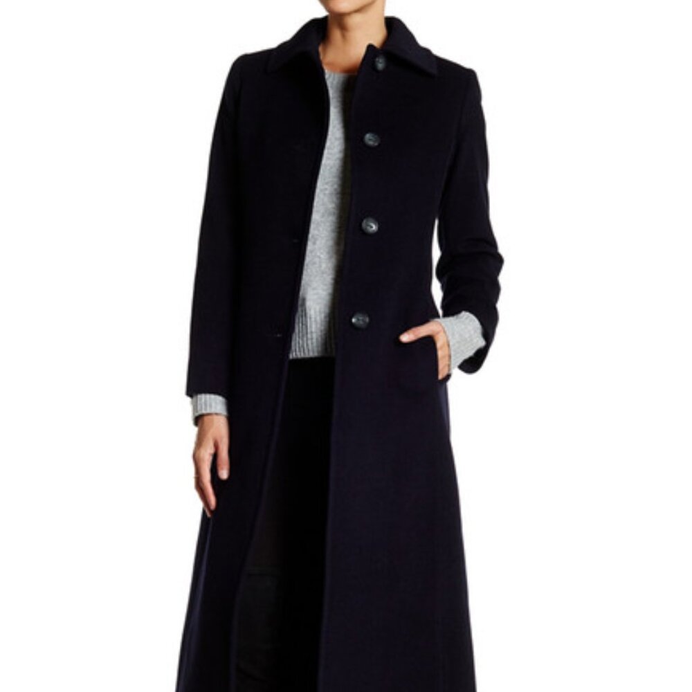 Fleurette Classic Wool Cashmere Blend Long Maxi Coat size 2 / 4 Midnight Navy